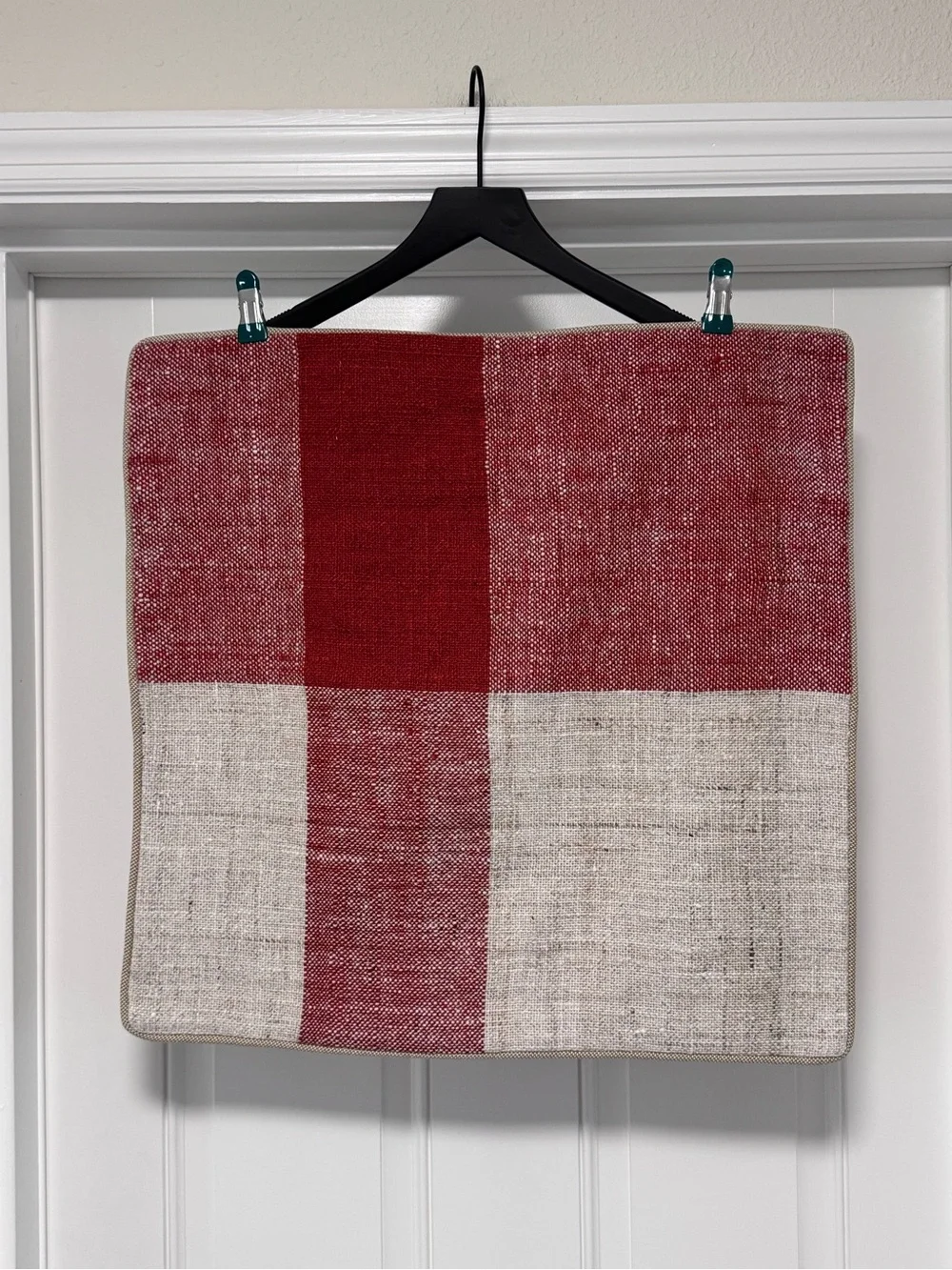 NWT Joon Loloi Susan Red Ivory Macro Plaid Pillow Cover 22x22 Holiday Accent⁠
